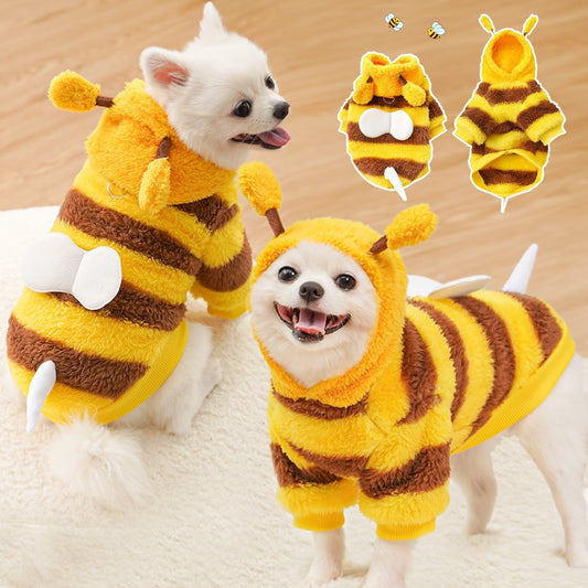 Dog and Cat Pet Clothes - Autumn/Winter Pet Apparel with Leash Option - Wholesale Fleece Bee Transformation Outfit