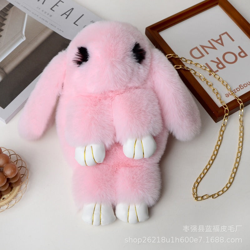 Rabbit Plush Chain Bag - Women's Shoulder Crossbody Bag with Faux Fur Rabbit Design