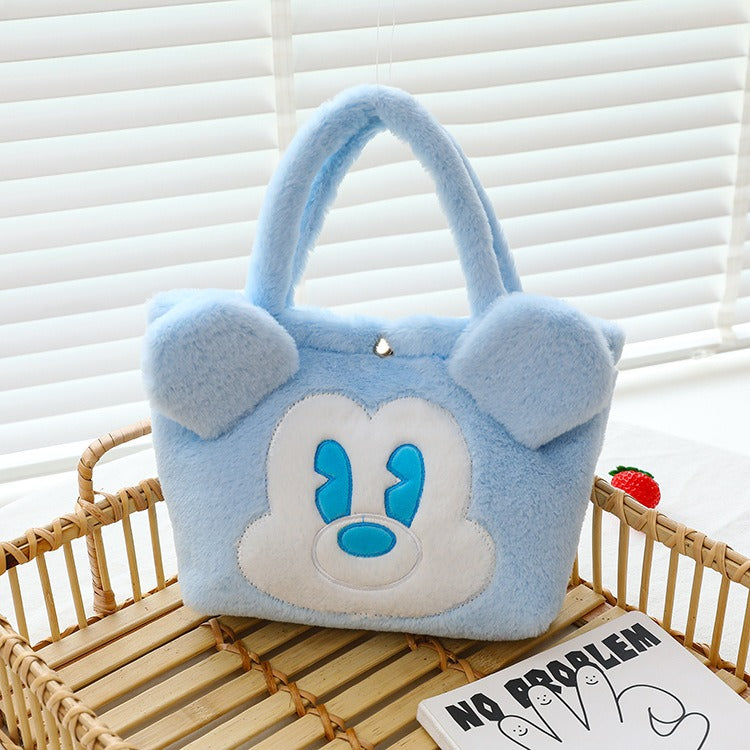 Cute Cartoon Dog Plush Tote Bag for Girls, Sweet Candy Color Lunch Bag, Trendy Handbag