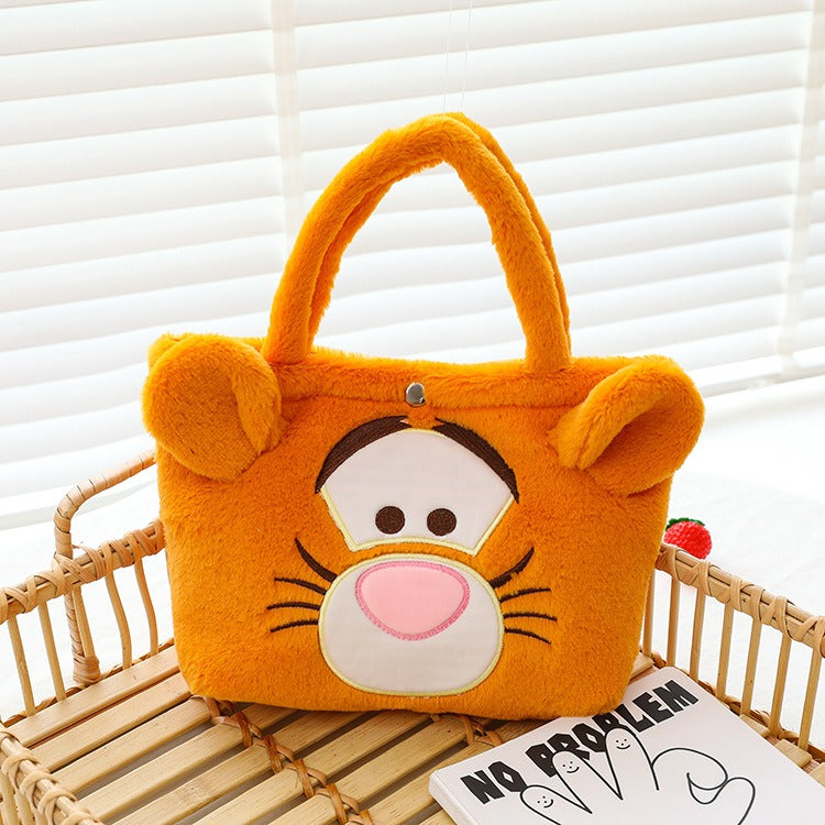 Cute Cartoon Dog Plush Tote Bag for Girls, Sweet Candy Color Lunch Bag, Trendy Handbag