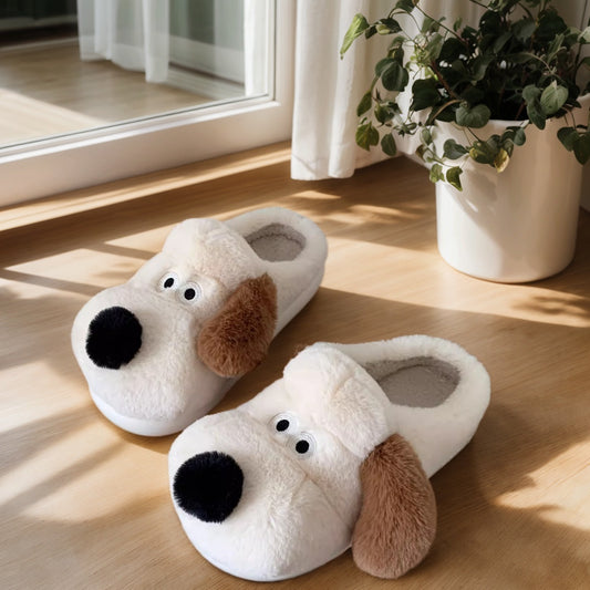 Dog Cotton Slippers for Couples, Winter Cute Insulated Plush Home Slippers for Men and Women, Maternity Cozy Indoor Shoes