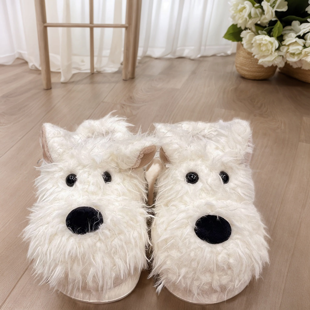 Cute West Highland Terrier Indoor Winter Thick-Soled Couple Slippers for Women, Comfy Warm Cotton House Slippers for Fall and Winter