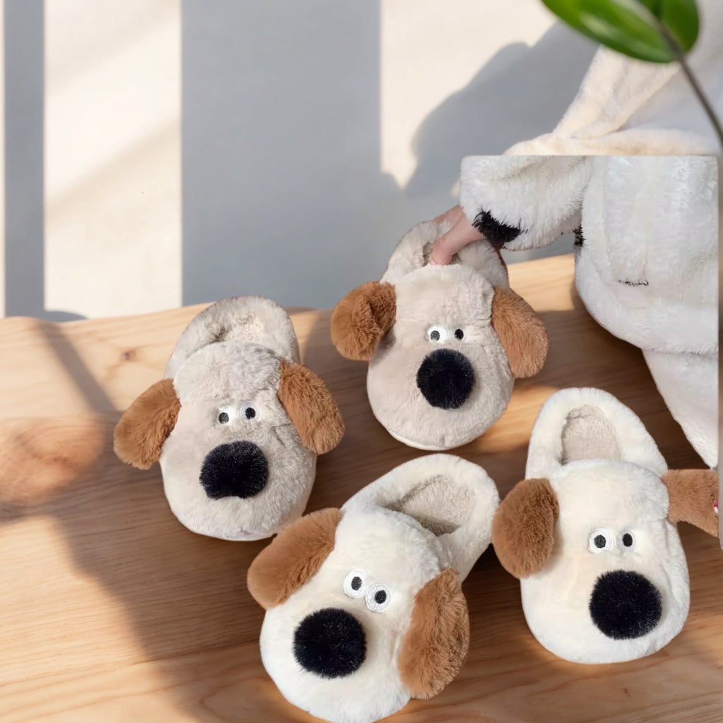 Dog Cotton Slippers for Couples, Winter Cute Insulated Plush Home Slippers for Men and Women, Maternity Cozy Indoor Shoes