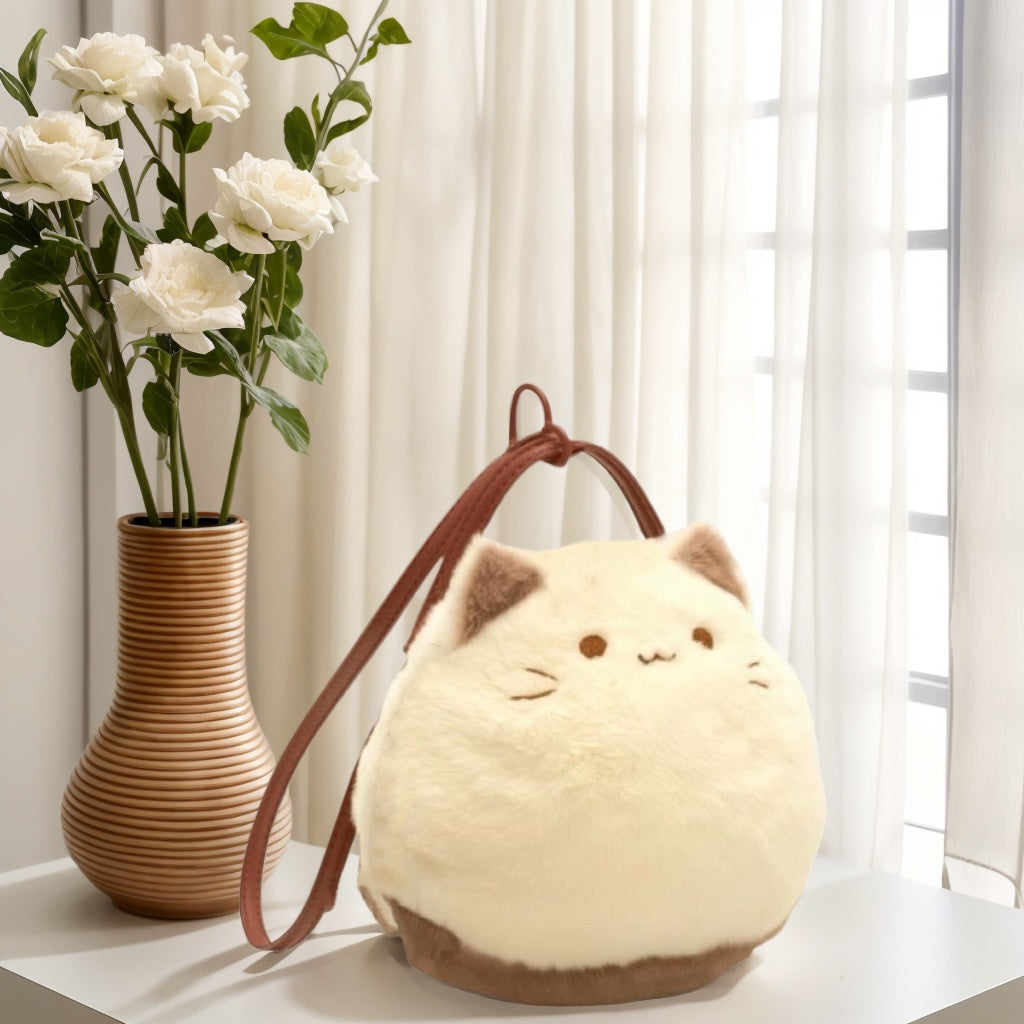 Cute Plush Cat Mini Bag for Women - 2025 New High-Quality Cartoon Fluffy Doll Clutch Bag for Women