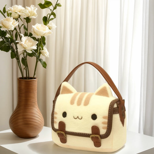 Cute Plush Cat Mini Bag for Women - 2025 New High-Quality Cartoon Fluffy Doll Clutch Bag for Women