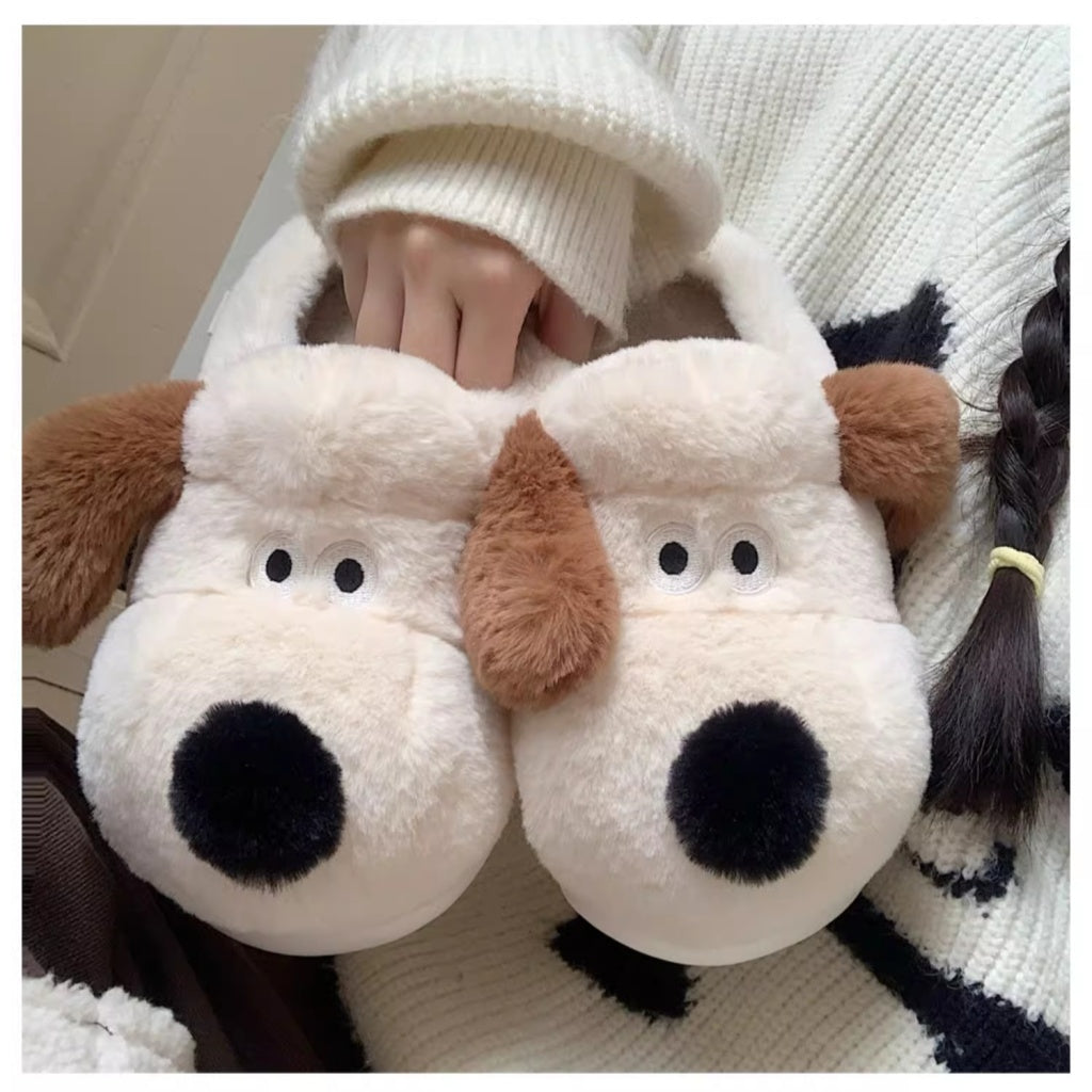 Dog Cotton Slippers for Couples, Winter Cute Insulated Plush Home Slippers for Men and Women, Maternity Cozy Indoor Shoes