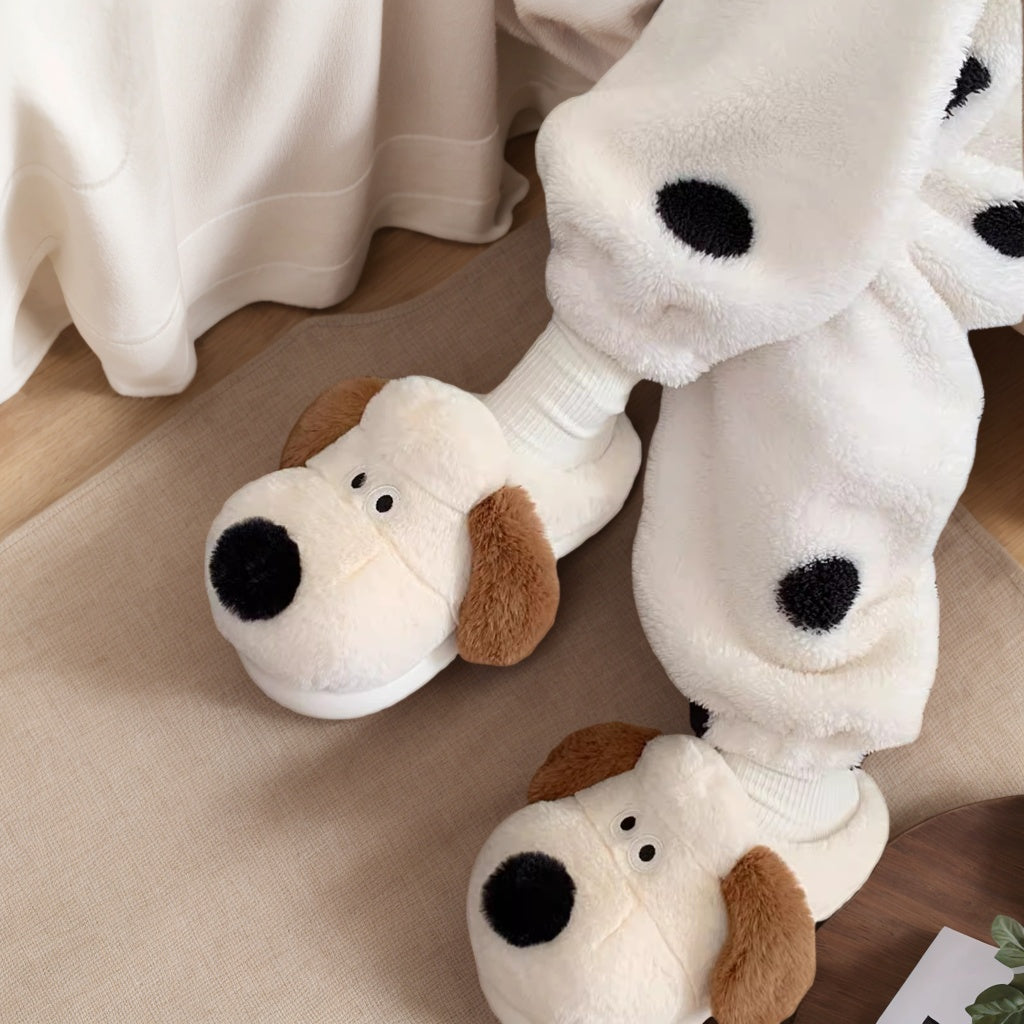 Dog Cotton Slippers for Couples, Winter Cute Insulated Plush Home Slippers for Men and Women, Maternity Cozy Indoor Shoes