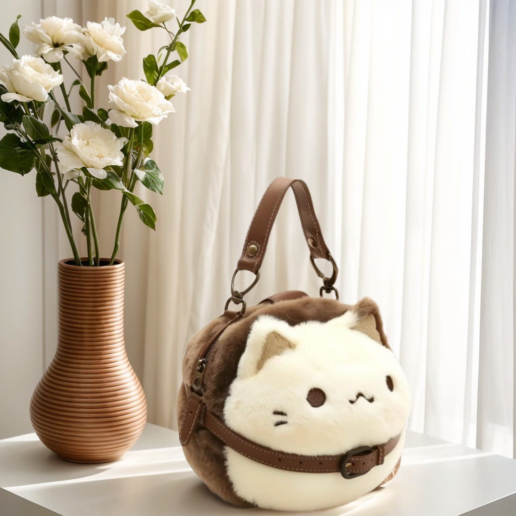 Cute Plush Cat Mini Bag for Women - 2025 New High-Quality Cartoon Fluffy Doll Clutch Bag for Women