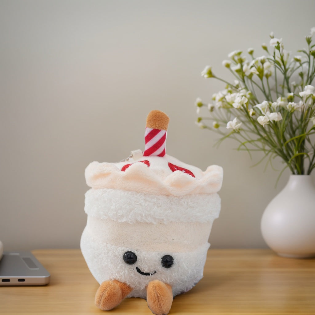 Cute Trendy Cream Cake Bubble Tea Cup Plush Toy Keychain Pendant, Cartoon Decoration Doll Bag Charm